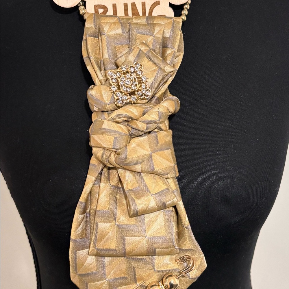 Upcycled Geometric Patterned Tie With Brooch| Nex… - image 2